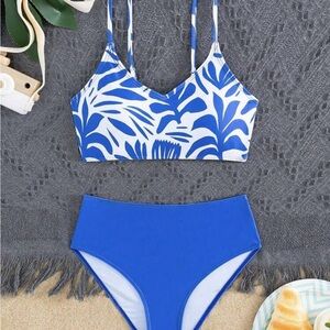 Girl’s Blue and White Bathing Suit Set